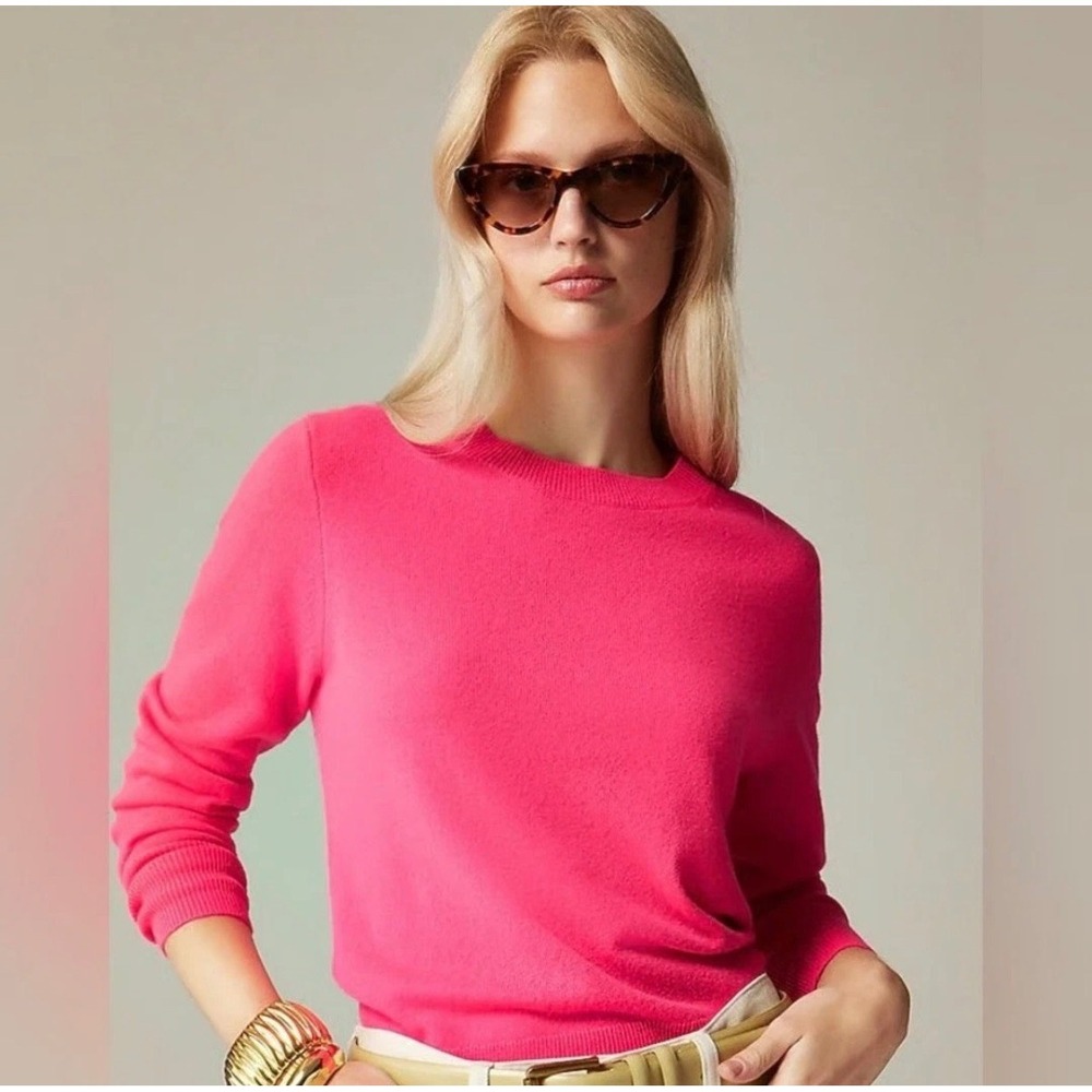 J.Crew Cashmere Crewneck Sweater | Neon Pink Classic Fit | Size Large